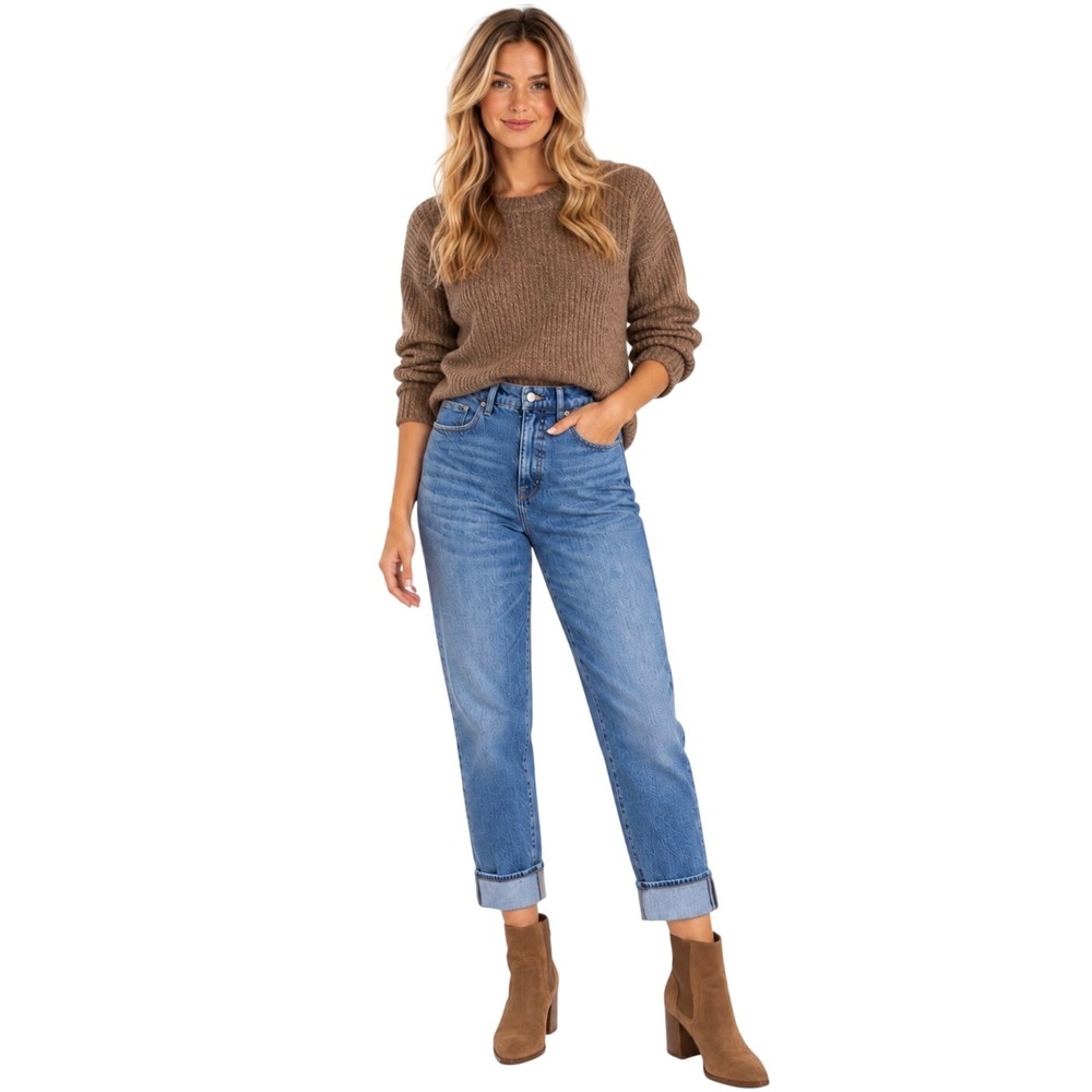 Good American The Weekender Cuffed Jeans High Rise Straight Leg Blue 10/30
